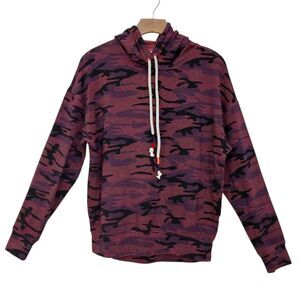 Sundry Hoodie Womens XS Oversized Plum Camo Stretch Slouchy  Boyfriend